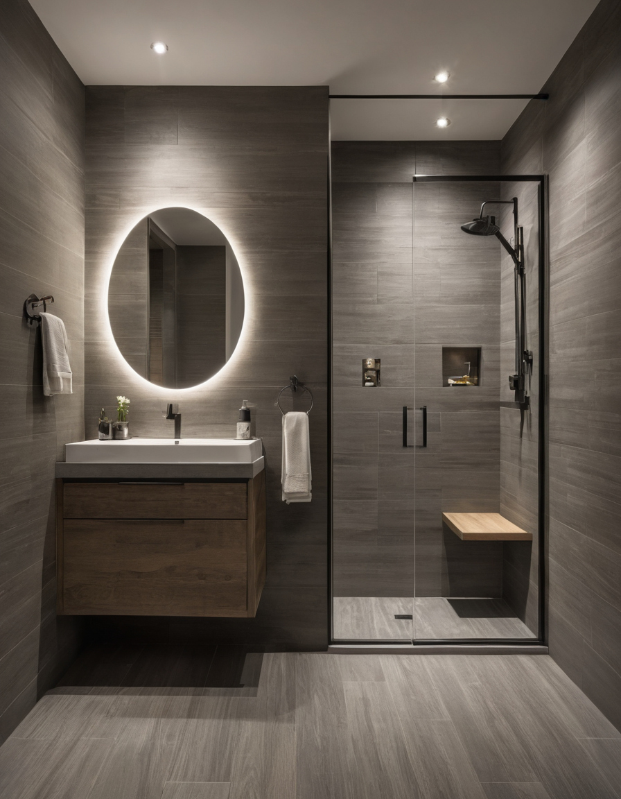 Luxury interior image showing Which bathroom door swing preserves the most usable floor area