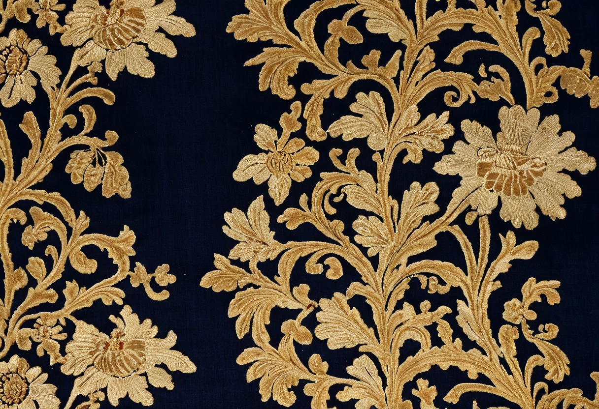 Voided velvet with cut silk pile pattern and gold metal thread on a flat ground